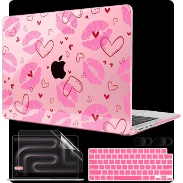 Imagem de MEEgoodo Capa para M4 MacBook Pro 16 polegadas 2024 2023 2021, serve para modelos A3403/A3186/A2991/A2780/A2485 M3 M2 M1 Pro/Max Chip, capas rígidas para laptop com teclado e câmera, beijo fofo e amor