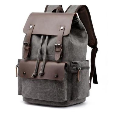 Imagem de Mochila de Lona com Partes em Couro e Compartimento Para Notebook de A