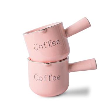 Imagem de Copos de café expresso de 90 ml com alça, xícaras de café expresso de cerâmica com boca em forma de V, copo medidor de café e jarra para fazer café expresso e espumar, ideal para amantes de café