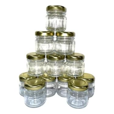 Imagem de Kit Com 30 Potes de Vidro 40ml Com Tampa Metálica – Potinhos Hermético, Multiuso, Conservas, Lembrancinhas, Geleinhas e Doces (Tampa Dourada)