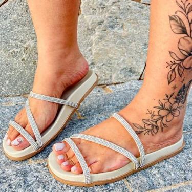 Imagem de Sandália Feminina Chinelo Strass papete  Brilho Blogueira Confortável 