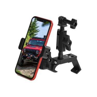 Imagem de Nilkatss Suporte atualizado para câmera de ação e telefone para Jeep Wrangler (2018-2023 JL/JLU/4xe) e Gladiator JT (2020-2023) –Suporte duplo de alumínio para smartphones de 4,7 a 17,3 polegadas e