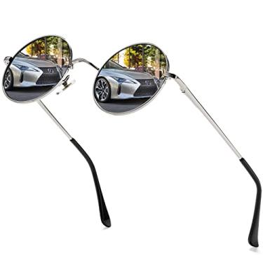 Imagem de AIEYEZO Óculos De Sol Redondos Lennon Polarizados Para Mulheres E Homens, Circulares Pequenos (Prata/Prata Espelhado)