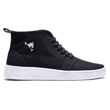 Imagem de Tênis Masculino Botinha Cano Alto em Lona Leve - Polo Joy, Preto, Bran