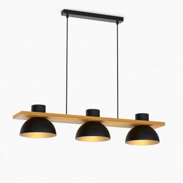 Imagem de Pendente Triplo Moderno Em Madeira E Metal Preto 90Cm