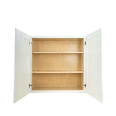 Imagem de Armário de cozinha de parede Hollywood Fabiani Design - 91,4 cm L x 30,5 cm P x 76,2 cm A, Shaker White - Moldura de madeira maciça, compensado de grau de gabinete, portas de fechamento suave, pronto