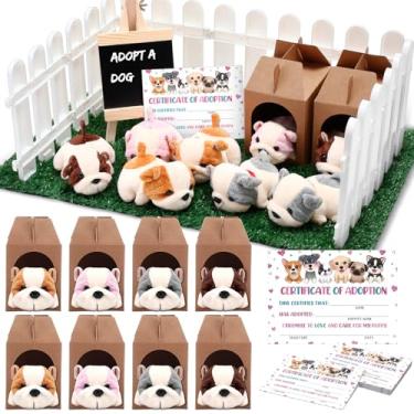 Imagem de Blueweenly 84 Pcs Adopt a Pet Party Favors 24 Mini Plush Stuffed Animals 10 White Plastic Fence 24 Paper Gift Boxes 24 Adoption Cards with Mini Chalkboard and Artificial Lawn(Shar Pei)