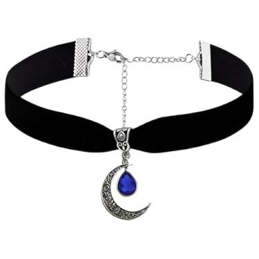Imagem de Rrdaily Colar gótico de cristal de lua estilo punk colar com pingente de lua vintage preto crescente, colares góticos escuros, bijuterias de fantasia, joias de ano novo para mulheres, Large, Cristal