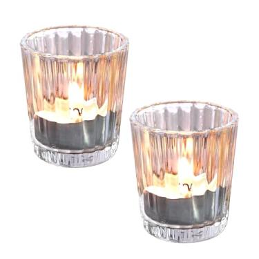 Imagem de 2 peças de castiçais votivos, suporte de vela de vidro transparente, suporte de vela tealight canelado, castiçais vintage a granel para casamento, feriado, festa. Aniversário, decoração de mesa de