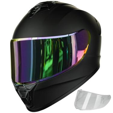 Imagem de Auboa Capacetes de motocicleta para adultos, homens e mulheres, capacete de corrida de bicicleta de rua leve DOT com viseira extra transparente modelo AU-T801 preto fosco, médio
