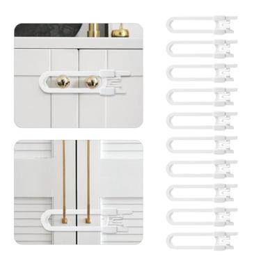 Imagem de Pacote com 10 fechaduras de armário deslizantes para bebês - safeasy fechaduras de segurança para crianças ajustáveis em forma de U, travas à prova de crianças para cozinha, banheiro, armazenamento