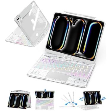 Imagem de Capa transparente com teclado sem fio para iPad Pro de 11 polegadas (M5/M4) 2025/2024 com suporte para lápis e trackpad multitoque, PCB visível, retroiluminação de 3 cores e 7 cores, rotação 360 para