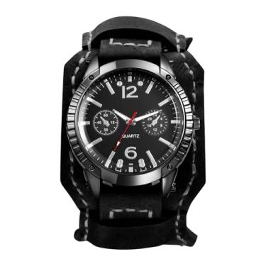 Imagem de OIDEA Relógio de punho de couro Steampunk: Relógio masculino feminino vintage punk rock ampla pulseira de couro analógico quartzo Wrsit relógio grande mostrador redondo relógio esportivo casual ao ar