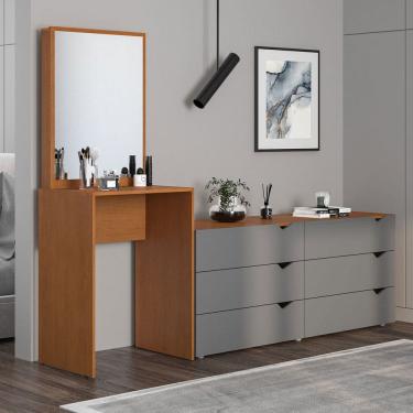 Imagem de Cômoda Porto 6 Gavetas com Espelho Cinza/Freijó - Politorno