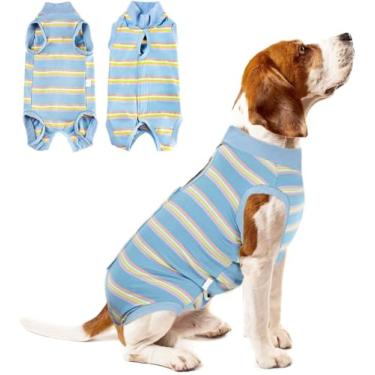 Imagem de SHIAOMIN Roupa de recuperação de animais de estimação após cirurgia - Camisa de lazer listrada respirável para ferimentos abdominais, coleira eletrônica, gatos, cães, esterilização, antilambida, para