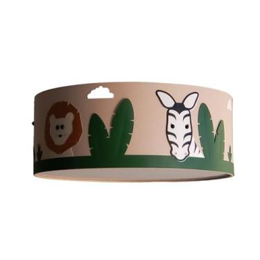 Imagem de Luminária Infantil Plafon Safari Cúpula Tecido 40x15 cm - Tom Luz, Cáq