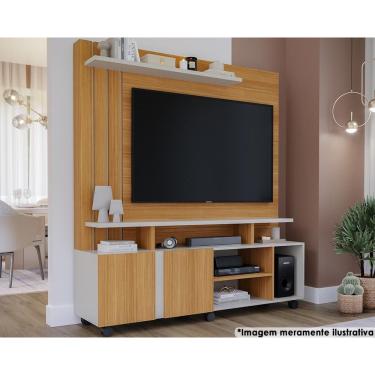 Imagem de Home p/ TV até 55 Pol Valência c/ 2 Portas e Rodízios 160x182cm Nature/Off White - Permóbili