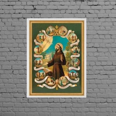 Imagem de Quadro Vintage São Francisco De Assis 45X34Cm Moldura Preta - Quadros 
