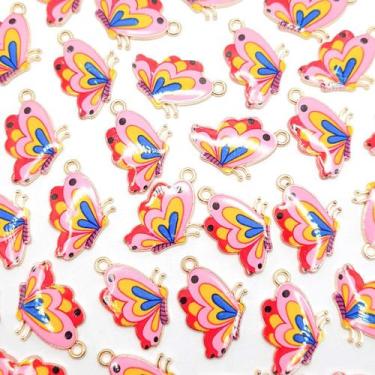 Imagem de Pingente Borboleta Metal Rosa Colorido 16x25mm 1pç 5g Colar Pulseira -
