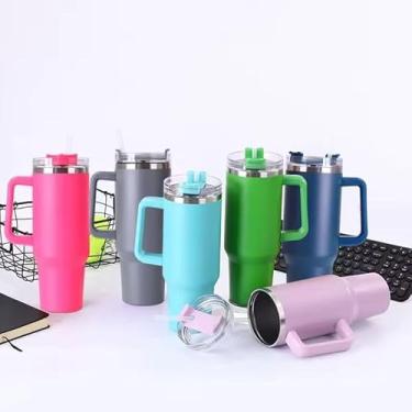 Imagem de Copo Caneca Térmica de Inox à Vácuo Com Alça e Canudo 1200ml (Copo Virgínia) (Azul) (Azul Bebe)