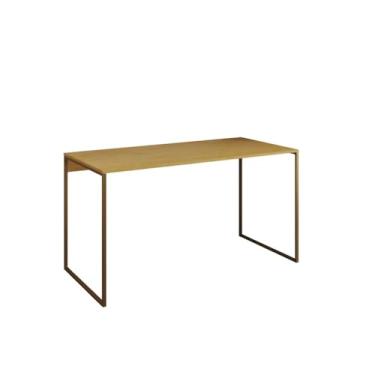 Imagem de Mesa Escrivaninha Para Escritório Industrial Grécia Base Ferro Tampo de 120x53cm em Madeira(DOURADO/CANELA)