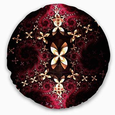 Imagem de Design vermelho amarelo fractal flor padrão abstrata sala de estar, sofá, almofada de alta qualidade + capa de almofada impressa em ambos os lados 50 cm