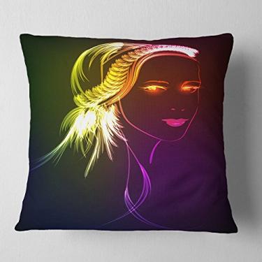 Imagem de Designart Illuminating Girl s Head Fractal Modern Portrait Throw Living Room, Sofá, Almofada de Alta Qualidade + Capa de Almofada Impressa em ambos os lados 40,64 cm x 40,64 cm