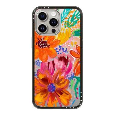 Imagem de CASETiFY Capa compacta Magsafe para iPhone 15 Pro Max [leve/slim fit/compatível com Magsafe] - Flores em aquarela EttaVee - Preto transparente