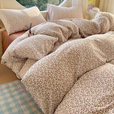 Imagem de HigBuy Conjunto completo de capa de edredom de musselina para crianças, meninas, rosa, floral, vintage, botânico, algodão, flor, estética, roupa de cama supermacia, texturizada, capa de edredom