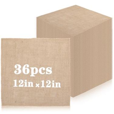 Imagem de 36 peças de quadrados de serapilheira de 30,5 x 30,5 cm - jogo americano de tecido de juta natural para fazenda, casamento e decoração de casa, capa de mesa rústica multiuso e suprimentos de