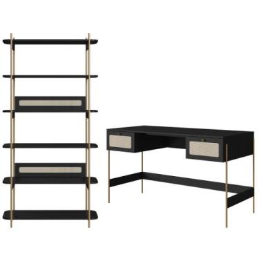 Imagem de Escrivaninha E Estante 28974 Palhinha Pes Metal Artesano, NERO DOURADO