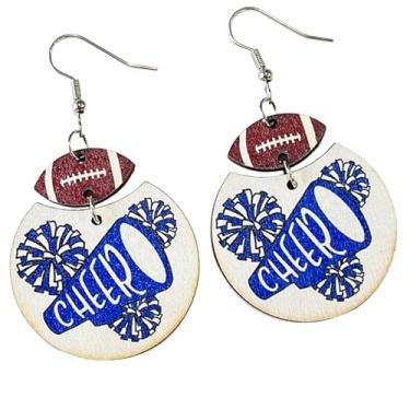 Imagem de Brincos de gota retrô de madeira de futebol americano, megafone, rugby, dia de jogo, joia de líder de torcida para fãs de esportes, Madeira, madeira