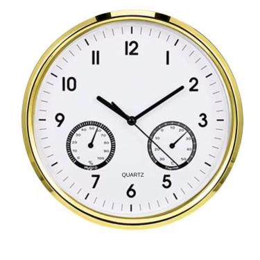 Imagem de Relogio Termometro Higrometro Parede Cozinha Escritorio Sala Quarto Consultorio Medidor Temperatura Dourado