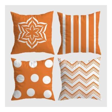 Imagem de Kit C/4 Capas De Almofadas Geométricas Laranja E Branca 40cm - DECORAN