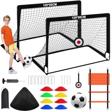 Imagem de Conjunto de Gols de Futebol para Crianças,2 Traves 120x90x95cm, Futebol Infantil E Equipamento Treinamento Definir com Bola, Escada de Treino, Cones e Acessórios, Presente de Dia das Crianças
