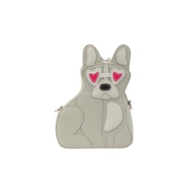 Imagem de IAMUHI Bolsa de ombro feminina fofa em forma de filhote de cachorro de patchwork bolsa de ombro de couro PU exclusiva novidade bolsa animal, Cinza A, One Size
