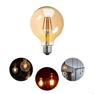 Imagem de 2X Lâmpada Decorativa Filamento Led Globo G80 Luz Âmbar 4W 2