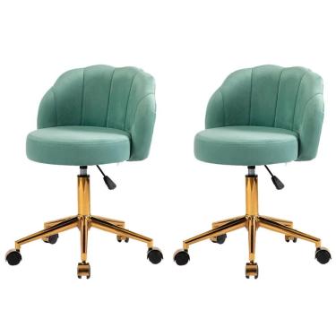 Imagem de Cadeira Petala Anm9700s Anima Office Revestida Em Veludo Verde Base Rodízio Dourado