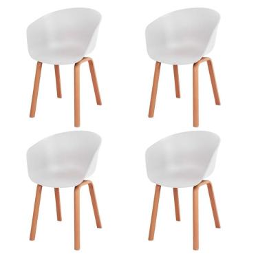 Imagem de Kit 4 Cadeiras Toledo Anm8095f Anima Office Assento Em Polipropileno Branco Base Aço Simulando Madeira