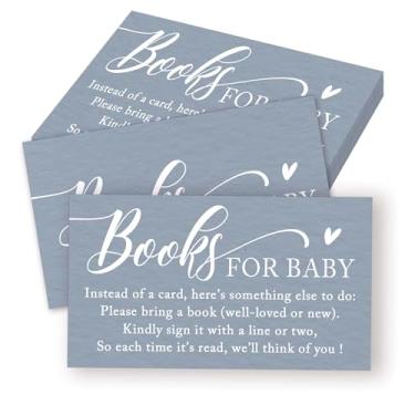 Imagem de Livros para cartões de bebê, 50 peças de inserção azul minimalista para chá de bebê para convites, atividades de jogos e decorações para festa de aniversário de casamento, 8 x 5 cm - A18