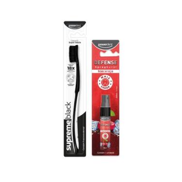 Imagem de Kit Spray Bucal com Escova de Dente Supreme Black Powerdent, Branco