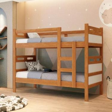 Imagem de Beliche Bicama Solteiro 100% MDF com Escada Grade de Proteção e Funcionalidade 2 em 1 Vira 2 Camas de Solteiro Independentes Otimização Segurança e Conforto (Nature/Off White)