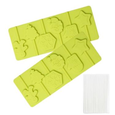 Imagem de 2 peças de moldes de pirulito de Natal com 20 palitos de doce de gengibre masculino Snowfalke chocolate doces moldes pop para festa de Natal