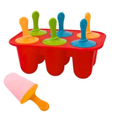 Imagem de Slomg Moldes de picolé de silicone com 6 cavidades para crianças, mini máquina de picolé infantil reutilizável com 6 palitos coloridos, molde de sorvete pequeno vermelho para sobremesa congelada