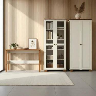 Imagem de Kit 3 Peças Escrivaninha 120cm e 2 Armários Multiuso Madeira Maciça An