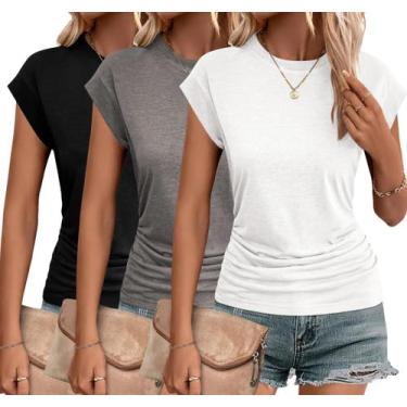 Imagem de Camisetas regatas femininas Zeagoo, pacote com 3 unidades, gola redond