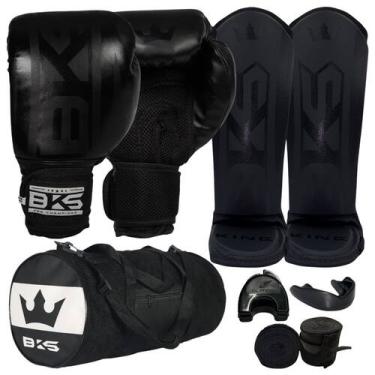 Imagem de Luva Boxe Muay Thai - Caneleira Bolsa Bandagem Bucal - Bks, Preto, 8oz