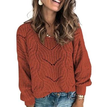 Imagem de Suéter feminino Dokotoo de manga comprida, oco, de malha grossa, verme