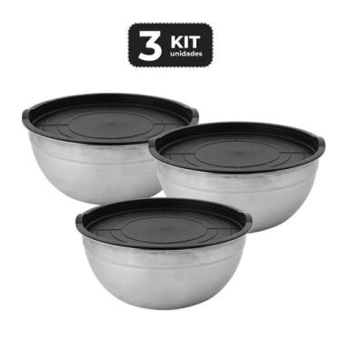 Imagem de Kit 3 tigela bowl 29,6 cm ø em inox 7 l com tampa - Chef Line