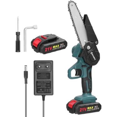 Imagem de Motoserra Elétrica Portátil 21V 6 Pol. Recarregável Para Poda Corte de Galhos Madeira Lenha Design Ergonômico Fácil e Prática de Usar Com Uma Só Mão em Jardins Pomares Carpintaria (2 baterias 1200mAh)